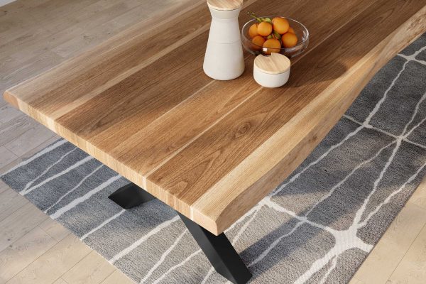 Baumkantentisch 300 x 110 cm Esstisch massiv Akazie Natur X-Gestell Schwarz TITAN