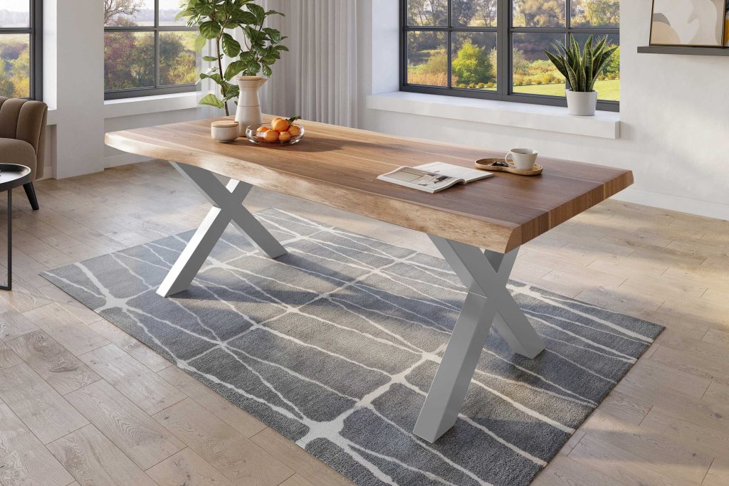 SAM_NEU-Esszimmer-Baumkante-Tische-Titan-Natur-X-Gestell-Silber-220×110-ML_Titan_220_natur_X_silber_02