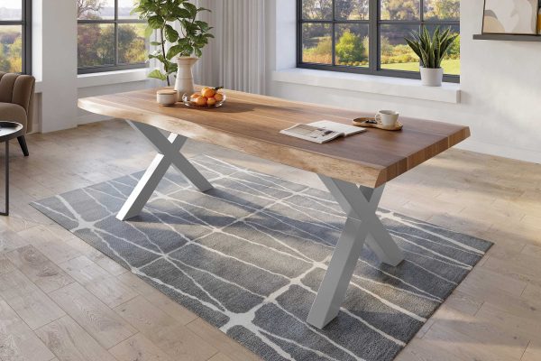 SAM NEU Esszimmer Baumkante Tische Titan Natur X Gestell Silber 240x120 ML Titan 240 natur X silber 02 scaled