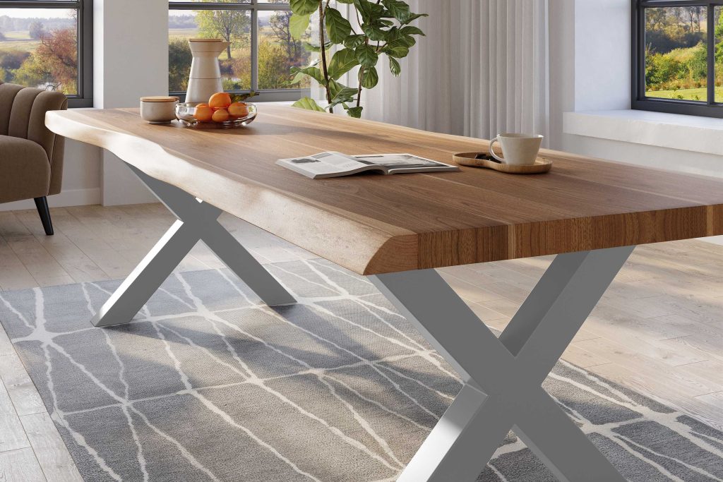 SAM_NEU-Esszimmer-Baumkante-Tische-Titan-Natur-X-Gestell-Silber-280×110-ML_Titan_280_natur_X_silber_04