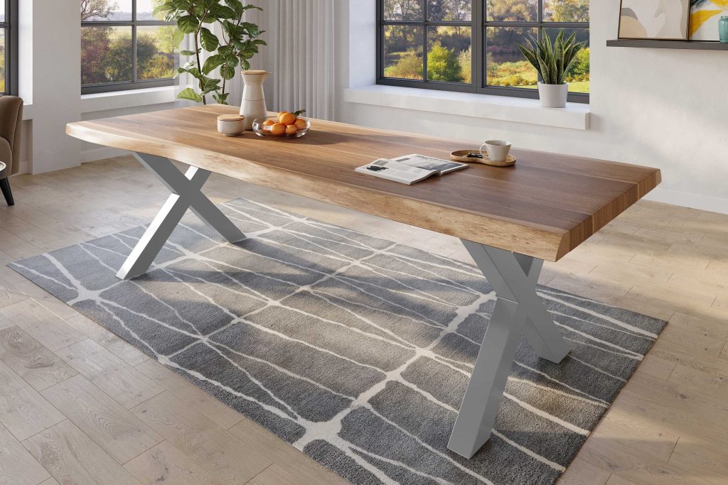 SAM_NEU-Esszimmer-Baumkante-Tische-Titan-Natur-X-Gestell-Silber-280×120-ML_Titan_280_natur_X_silber_02