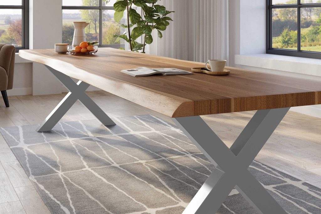 SAM_NEU-Esszimmer-Baumkante-Tische-Titan-Natur-X-Gestell-Silber-300×110-ML_Titan_300_natur_X_silber_04