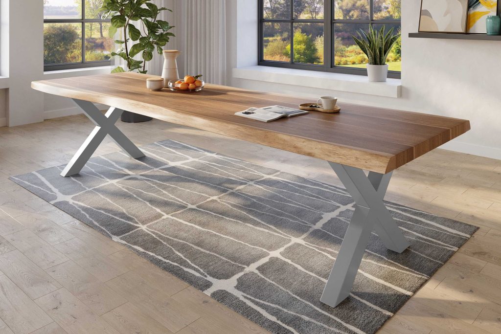 SAM_NEU-Esszimmer-Baumkante-Tische-Titan-Natur-X-Gestell-Silber-300×120-ML_Titan_300_natur_X_silber_02