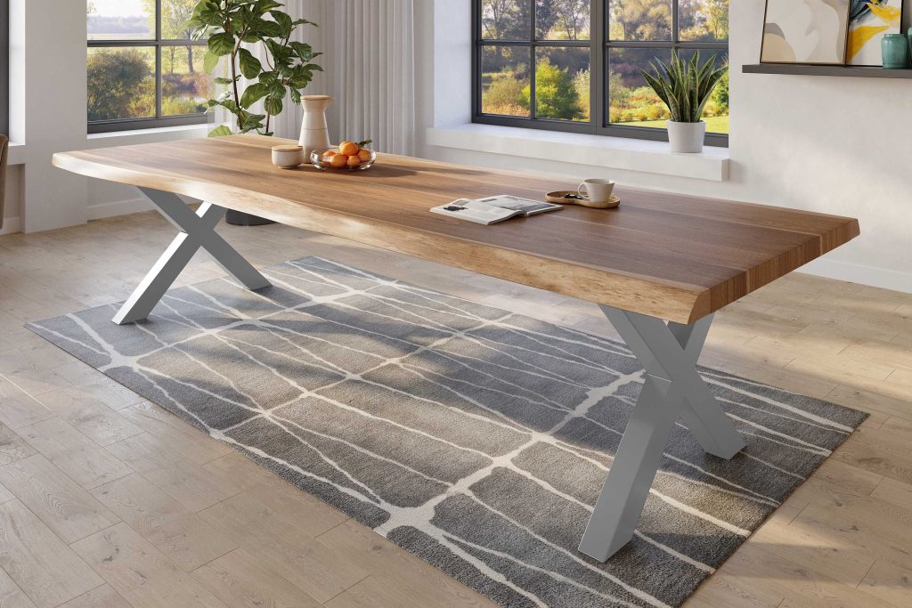 SAM_NEU-Esszimmer-Baumkante-Tische-Titan-Natur-X-Gestell-Silber-320×120-ML_Titan_320_natur_X_silber_02