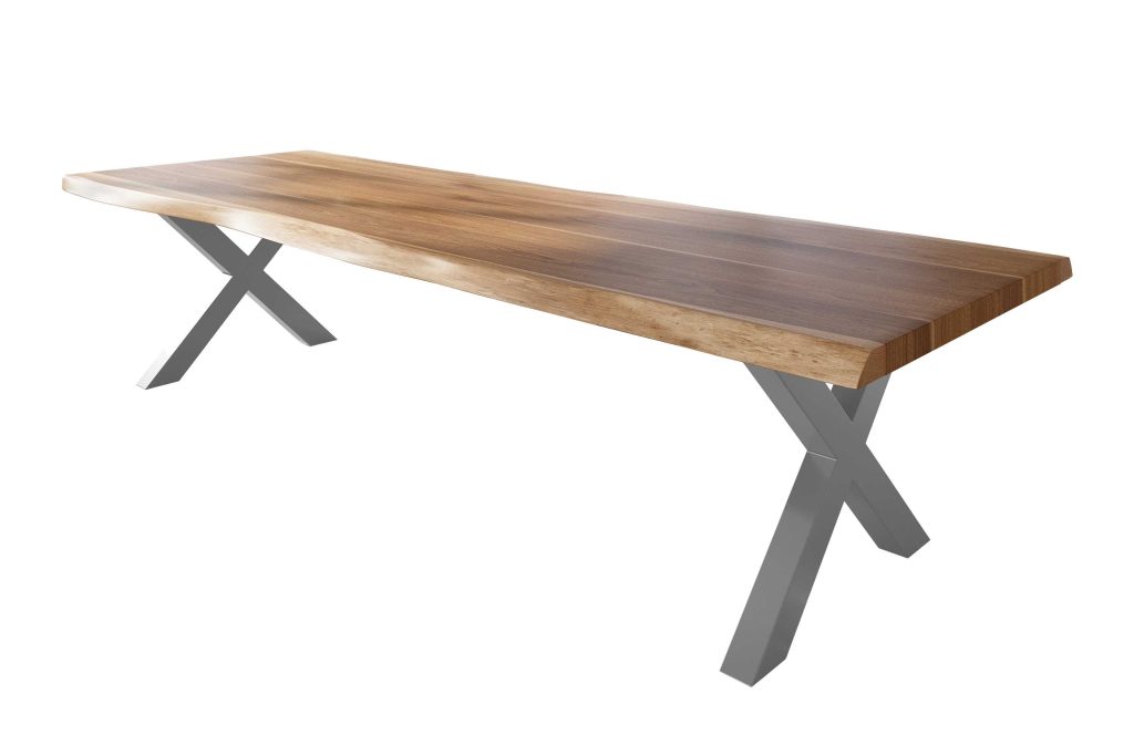 SAM_NEU-Esszimmer-Baumkante-Tische-Titan-Natur-X-Gestell-Silber-350×120-ML_Titan_350_natur_X_silber_01