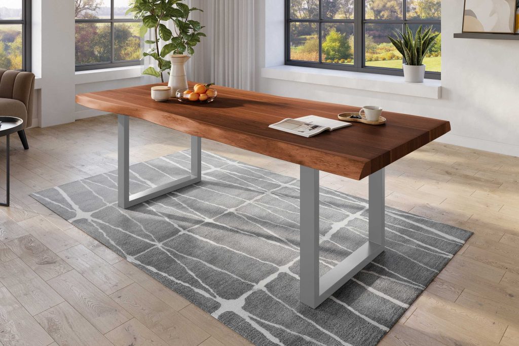 SAM_NEU-Esszimmer-Baumkante-Tische-Titan-Nuss-U-Gestell-Silber-240×120-ML_Titan_240_nuss_U_silber_02