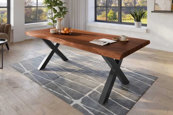 SAM NEU Esszimmer Baumkante Tische Titan Nuss X Gestell Schwarz 240x120 ML Titan 240 nuss X schwarz 02 scaled