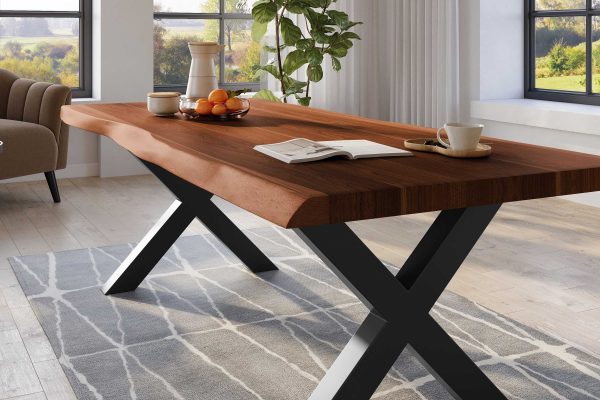 SAM NEU Esszimmer Baumkante Tische Titan Nuss X Gestell Schwarz 240x120 ML Titan 240 nuss X schwarz 04 scaled