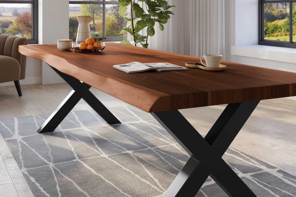 SAM NEU Esszimmer Baumkante Tische Titan Nuss X Gestell Schwarz 260x120 ML Titan 260 nuss X schwarz 04 scaled