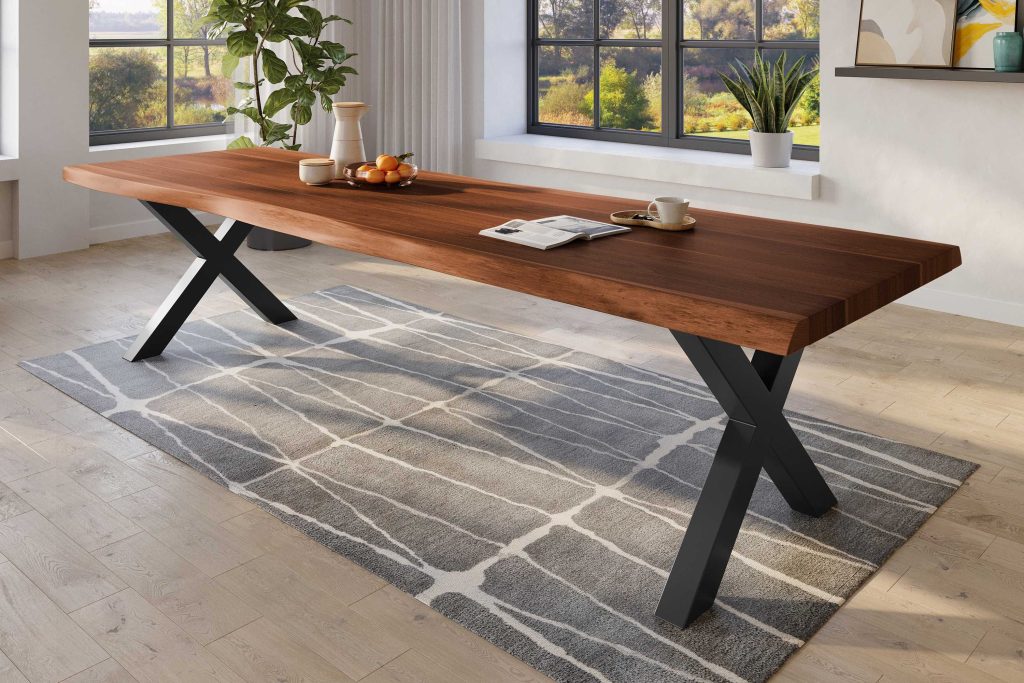 SAM_NEU-Esszimmer-Baumkante-Tische-Titan-Nuss-X-Gestell-Schwarz-350×120-ML_Titan_350_nuss_X_schwarz_02