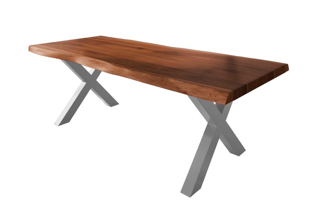 SAM_NEU-Esszimmer-Baumkante-Tische-Titan-Nuss-X-Gestell-Silber-240×120-ML_Titan_240_nuss_X_silber_01