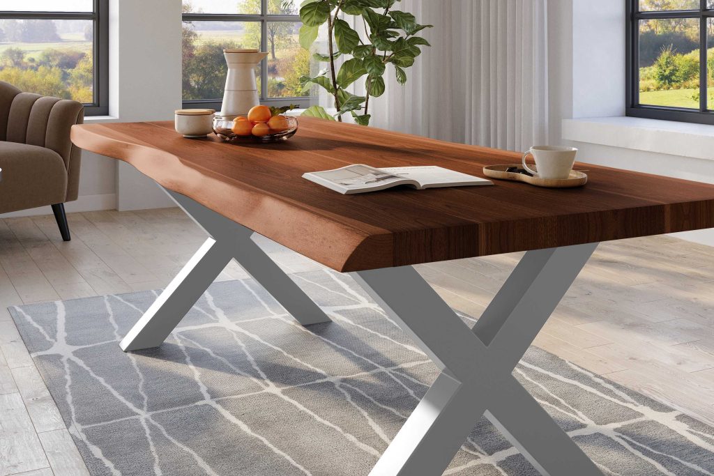 SAM_NEU-Esszimmer-Baumkante-Tische-Titan-Nuss-X-Gestell-Silber-240×120-ML_Titan_240_nuss_X_silber_04