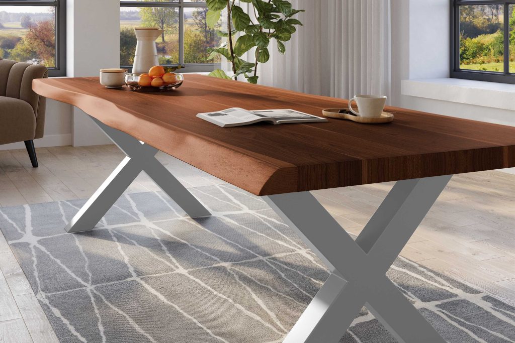 SAM_NEU-Esszimmer-Baumkante-Tische-Titan-Nuss-X-Gestell-Silber-260×120-ML_Titan_260_nuss_X_silber_04