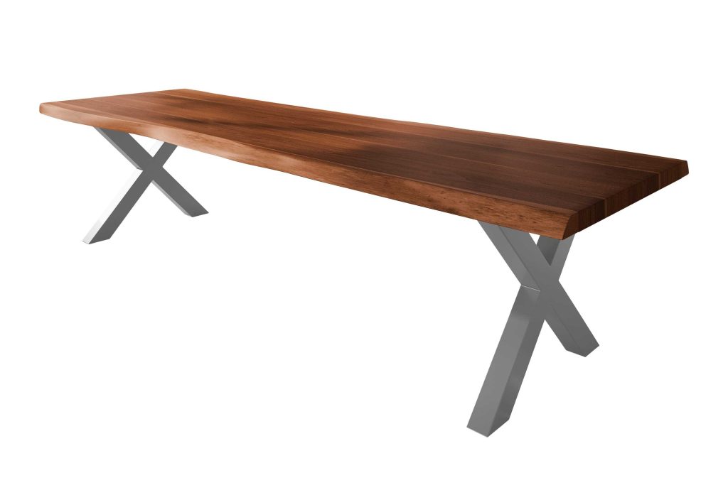 SAM_NEU-Esszimmer-Baumkante-Tische-Titan-Nuss-X-Gestell-Silber-300×120-ML_Titan_300_nuss_X_silber_01