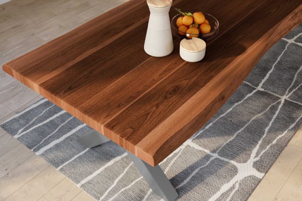 SAM NEU Esszimmer Baumkante Tische Titan Nuss X Gestell Silber 350x120 ML Titan 350 nuss X silber 03 scaled