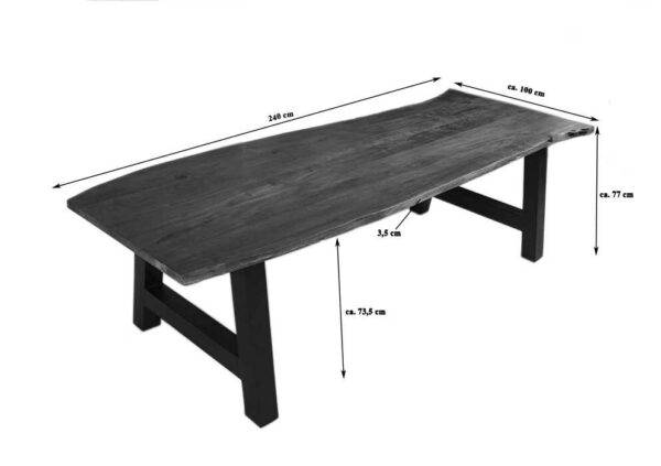 Baumkanten Essgruppe Akazie nussbaum 240 cm A-Gestell schwarz 11tlg. ADELAIDE