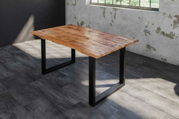 Baumkanten Essgruppe Mangoholz massiv 140 U-Gestell schwarz 7tlg. DORA