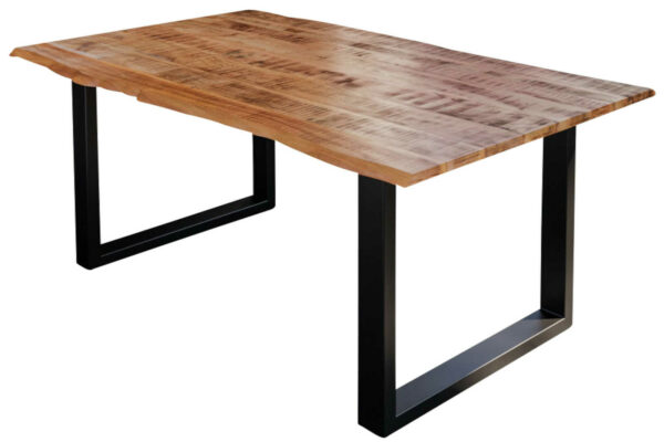 Baumkanten Essgruppe Mangoholz massiv 140 U-Gestell schwarz 7tlg. DORA