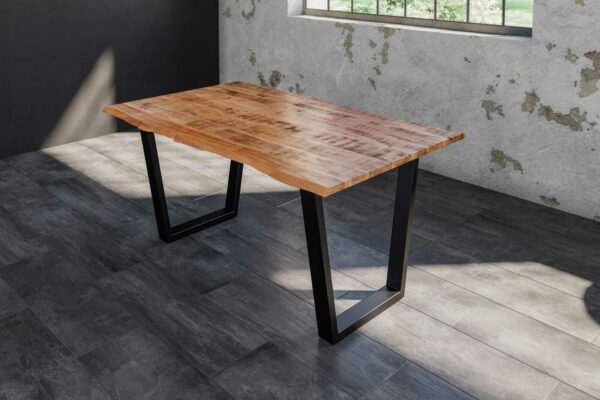Baumkanten Essgruppe Mangoholz massiv 160 V-Gestell schwarz 7tlg. DORA