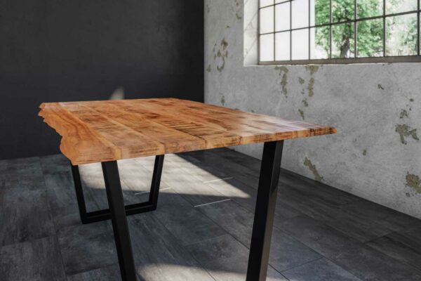 Baumkanten Essgruppe Mangoholz massiv 160 V-Gestell schwarz 7tlg. DORA
