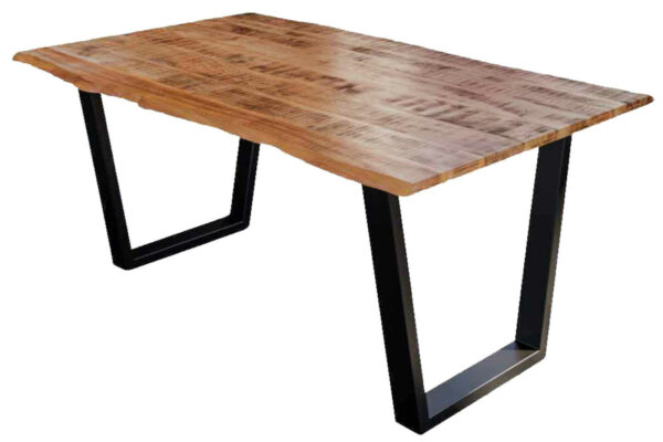 Baumkanten Essgruppe Mangoholz massiv 160 V-Gestell schwarz 7tlg. DORA