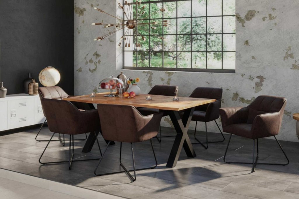 SAM_NEU-Esszimmer-Baumkante-Tischgruppen-Dora-Dora_Kirin-X-Gestell-schwarz-140-TG_Dora_X_schwarz_01
