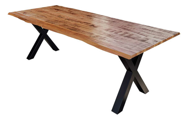 Baumkanten Essgruppe Mangoholz massiv 220 X-Gestell schwarz 7tlg. DORA