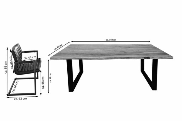 SAM NEU Esszimmer Baumkante Tischgruppen Noah nurParzivo Stuehle 7tlg 140cm natur schwarzeBeine TG Noah weildleder 140 02