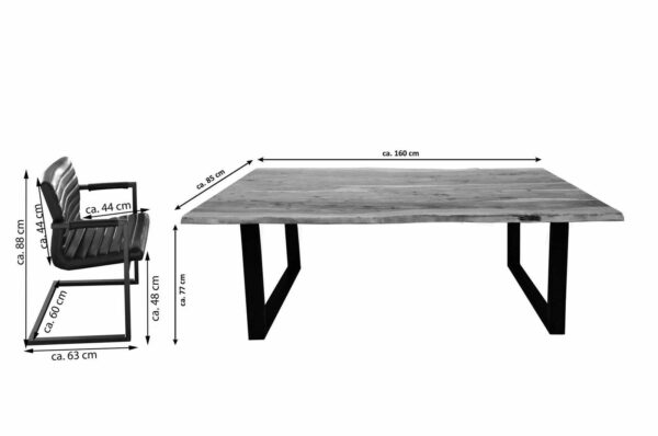 SAM NEU Esszimmer Baumkante Tischgruppen Noah nurParzivo Stuehle 7tlg 160cm natur schwarzeBeine TG Noah weildleder 160 02