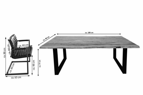 SAM NEU Esszimmer Baumkante Tischgruppen Noah nurParzivo Stuehle 7tlg 180cm natur schwarzeBeine TG Noah weildleder 180 02