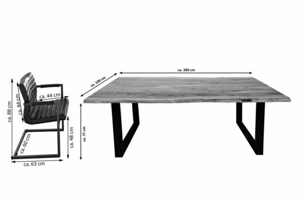 SAM NEU Esszimmer Baumkante Tischgruppen Noah nurParzivo Stuehle 7tlg 200cm natur schwarzeBeine TG Noah weildleder 200 02