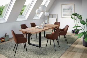 Baumkanten Essgruppe Akazie wildbuche massiv 220 U-Gestell schwarz 7tlg. ROMAN