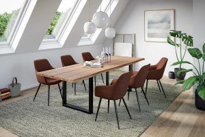 Baumkanten Essgruppe Akazie wildbuche massiv 240 U-Gestell schwarz 7tlg. ROMAN
