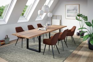 Baumkanten Essgruppe Akazie wildbuche massiv 300 U-Gestell schwarz 7tlg. ROMAN