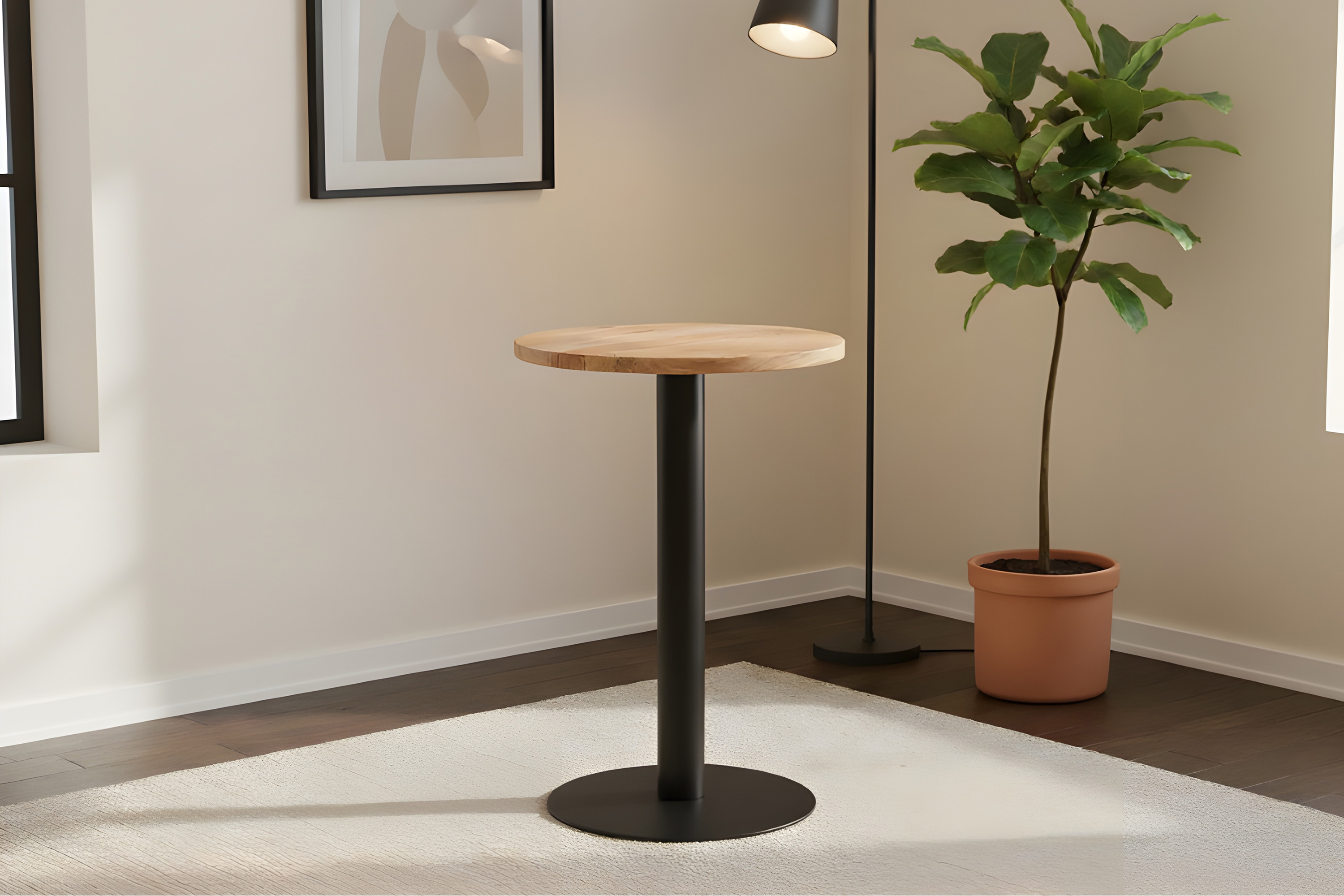 Bistrotisch rund 50 x 50 cm Akazienholz natur massiv Säulengestell-rund schwarz EMILIO