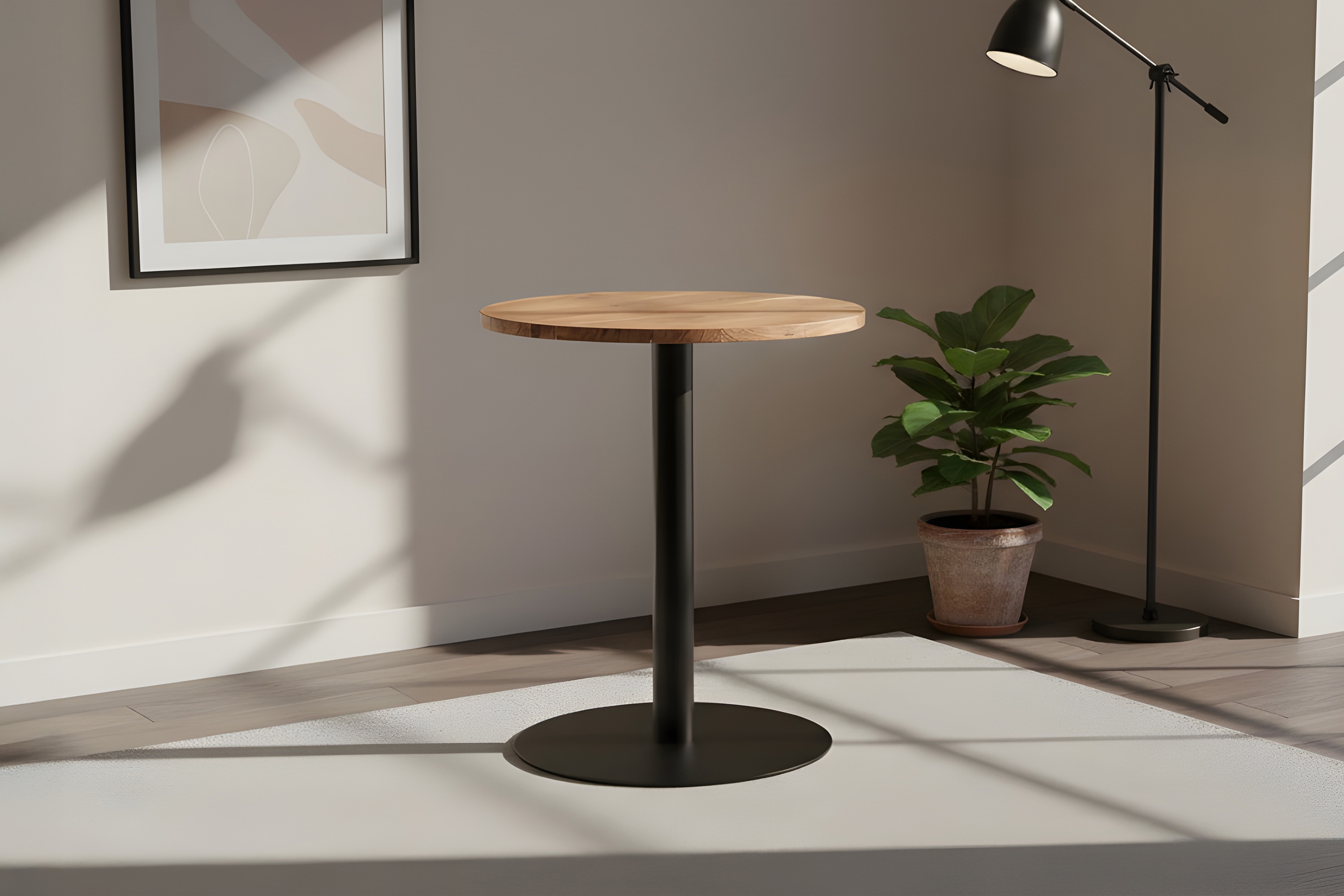 Bistrotisch rund 70 x 70 cm Akazienholz natur massiv Säulengestell-rund schwarz EMILIO