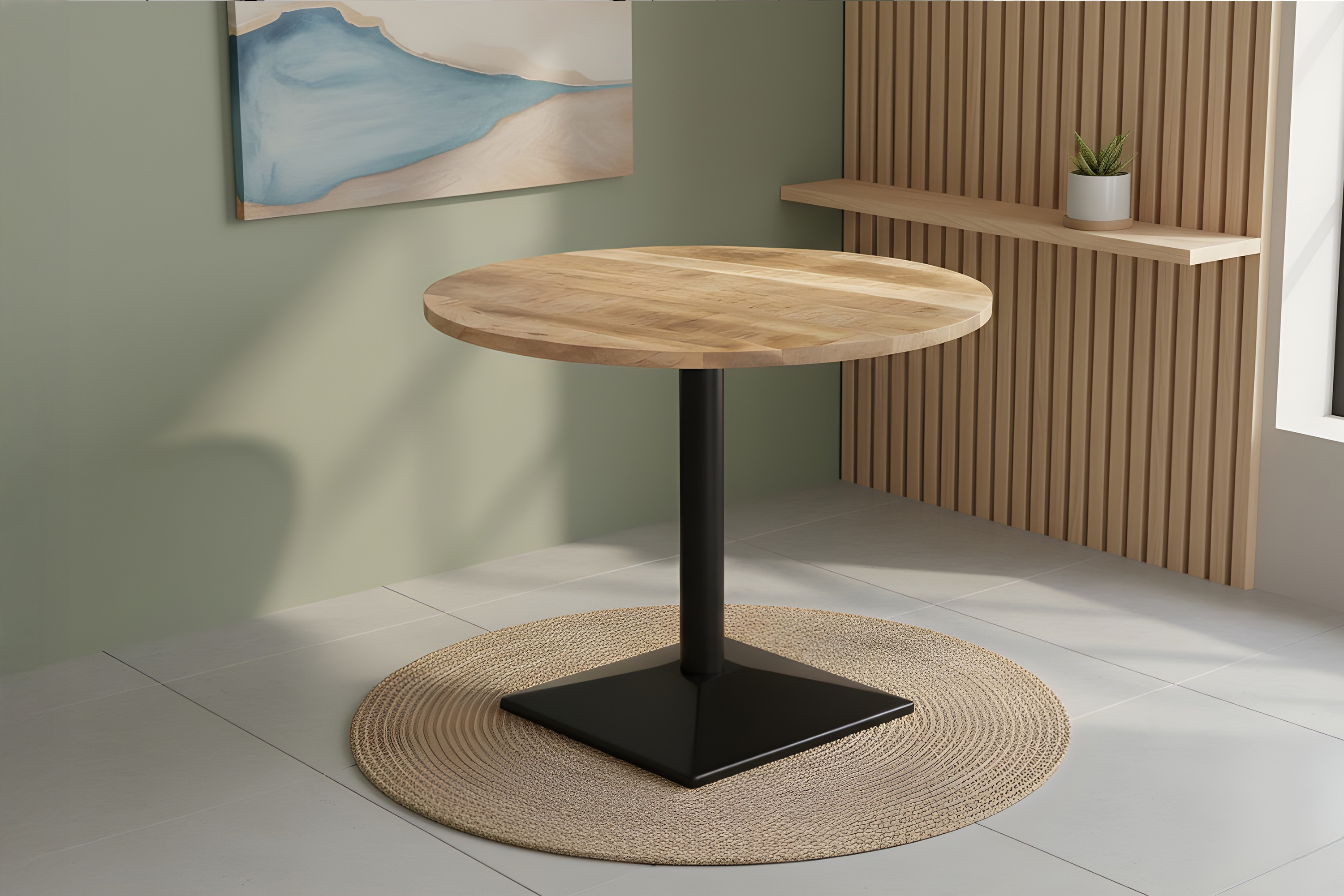 Bistrotisch rund 90 x 90 cm Mangoholz massiv Säulengestell-eckig schwarz EMILIO