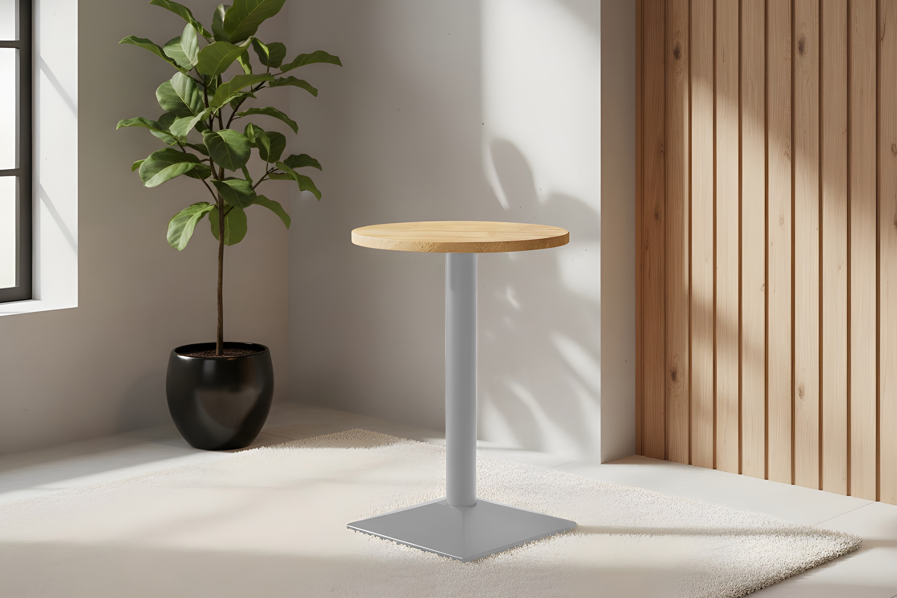 Bistrotisch rund 50 x 50 cm Mangoholz massiv Säulengestell-eckig silber EMILIO