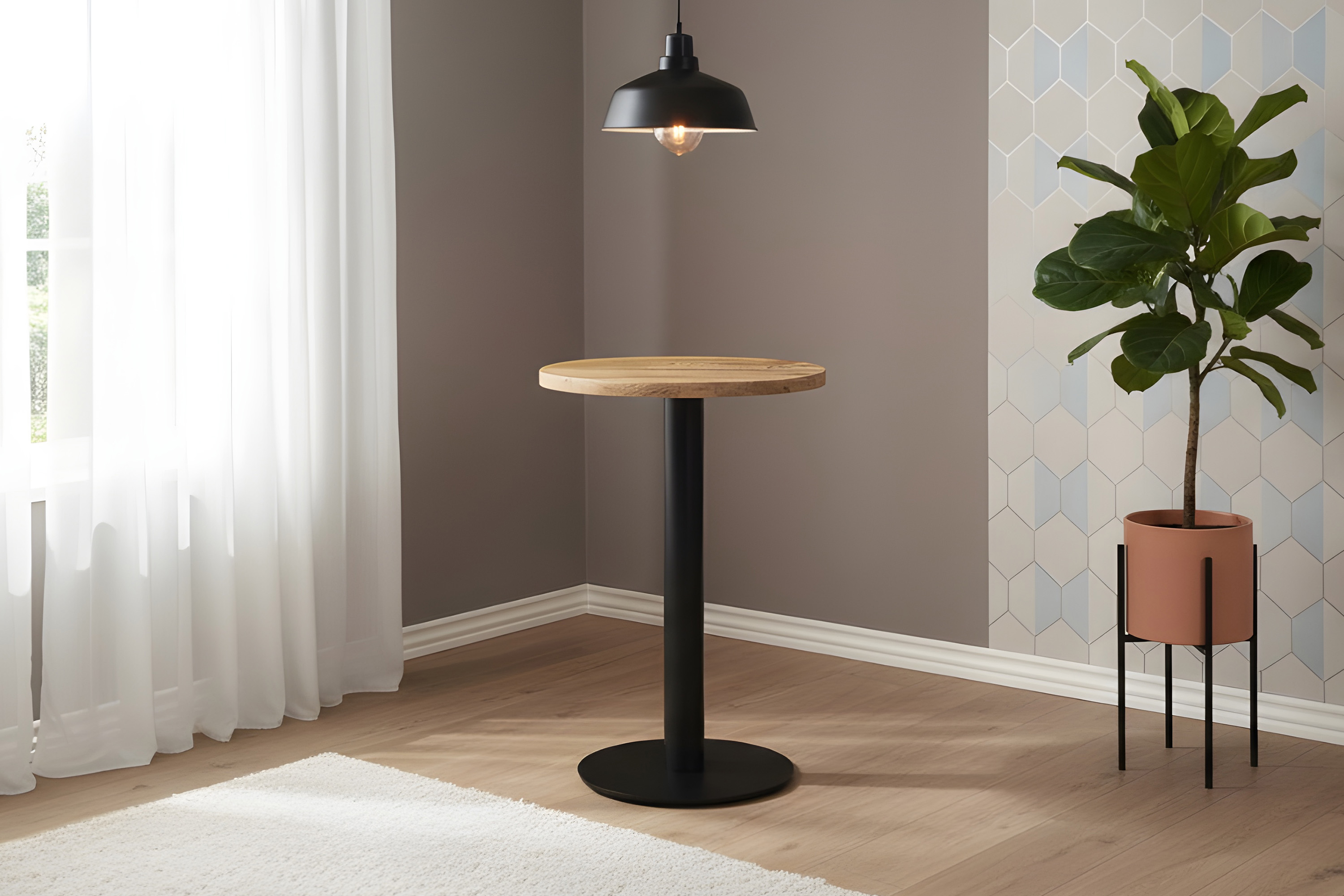 Bistrotisch rund 50 x 50 cm Mangoholz massiv Säulengestell-rund schwarz EMILIO