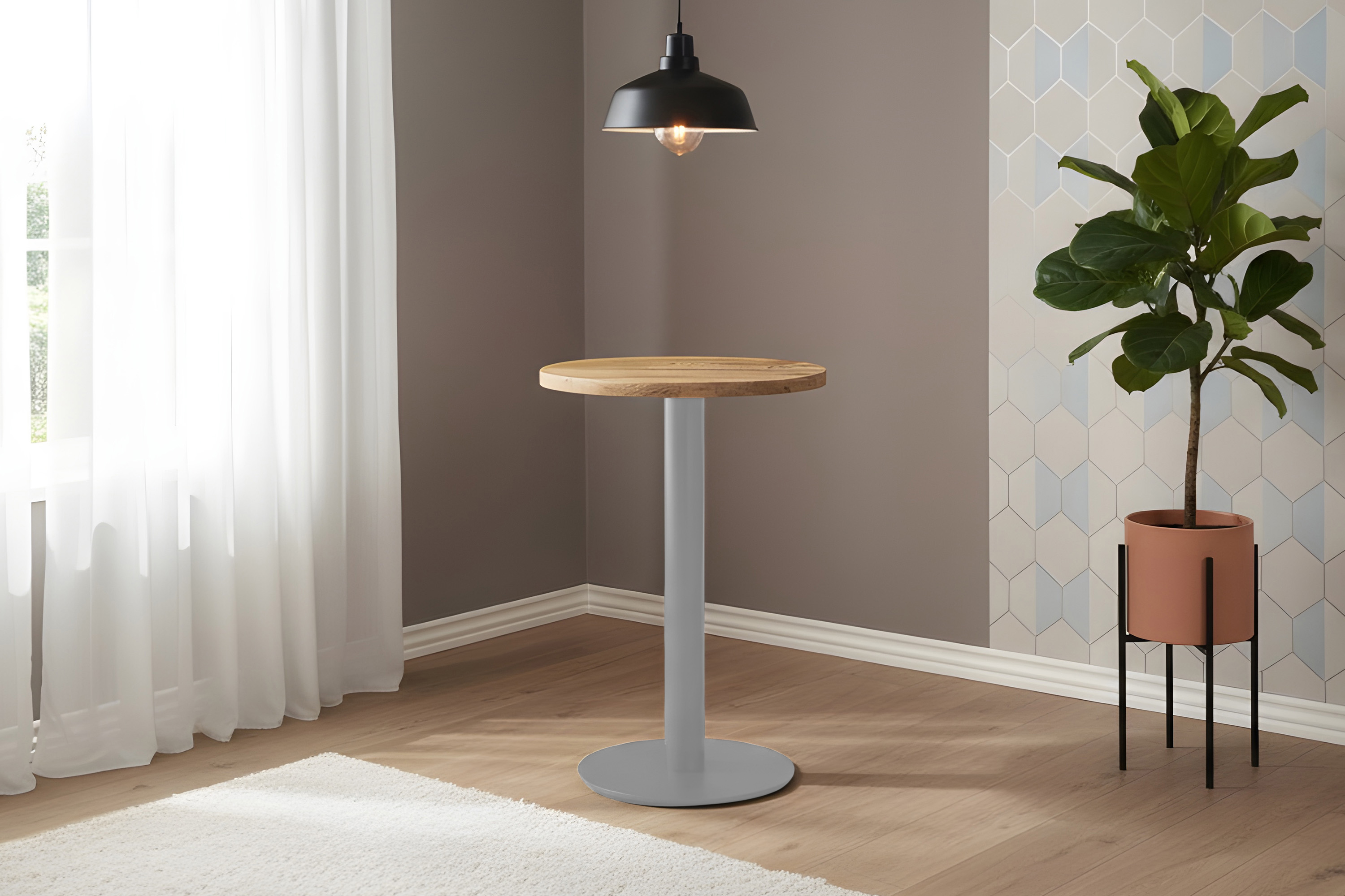 Bistrotisch rund 50 x 50 cm Mangoholz massiv Säulengestell-rund silber EMILIO