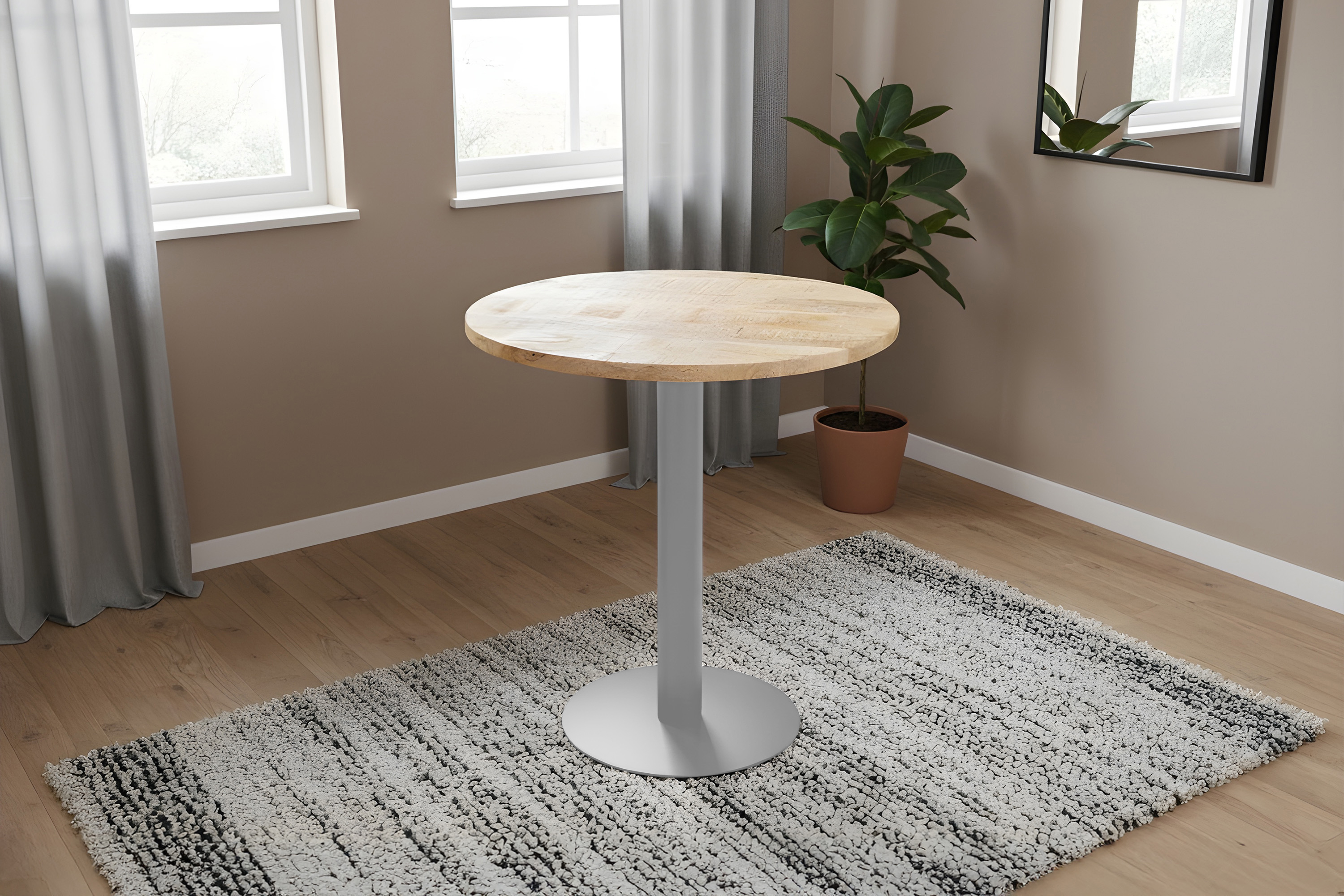 Bistrotisch rund 70 x 70 cm Mangoholz massiv Säulengestell-rund silber EMILIO