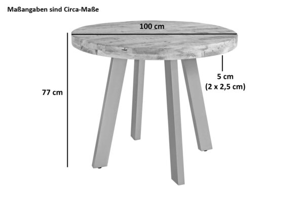 Esstisch rund Mangoholz massiv 100 cm silber ADELINA