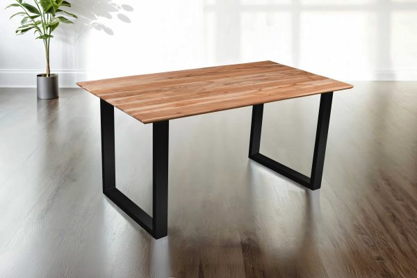 Esstisch 160x85cm Akazie massiv eichenfarben schweizer Kante U-Gestell schwarz DEAN