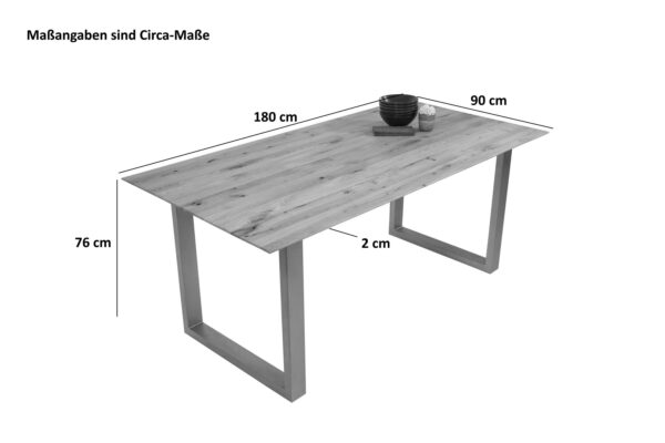 Esszimmertisch Schweizer Kante / gerade Ecken massiv & geölt Eiche 180x90 schwarz U-Gestell Lotte
