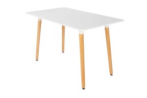 Esszimmertisch MDF-Tischplatte Weiß 120 x 70 cm Tischbeine Buchenholz DANIEL