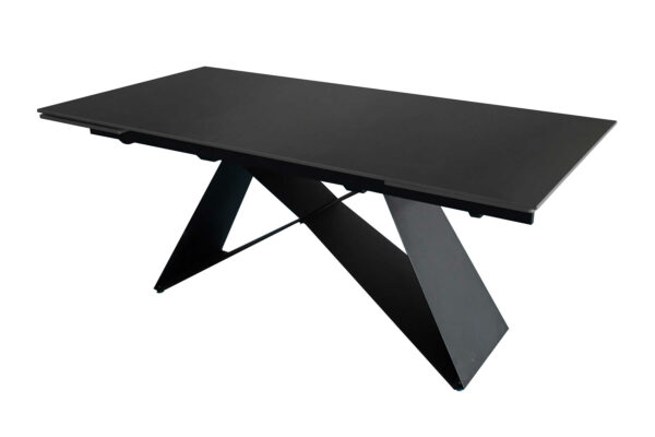 Esstisch 180 (260) x 90 cm dunkelgrau matt Keramiktisch ausziehbar Butterfly Gestell schwarz MIA