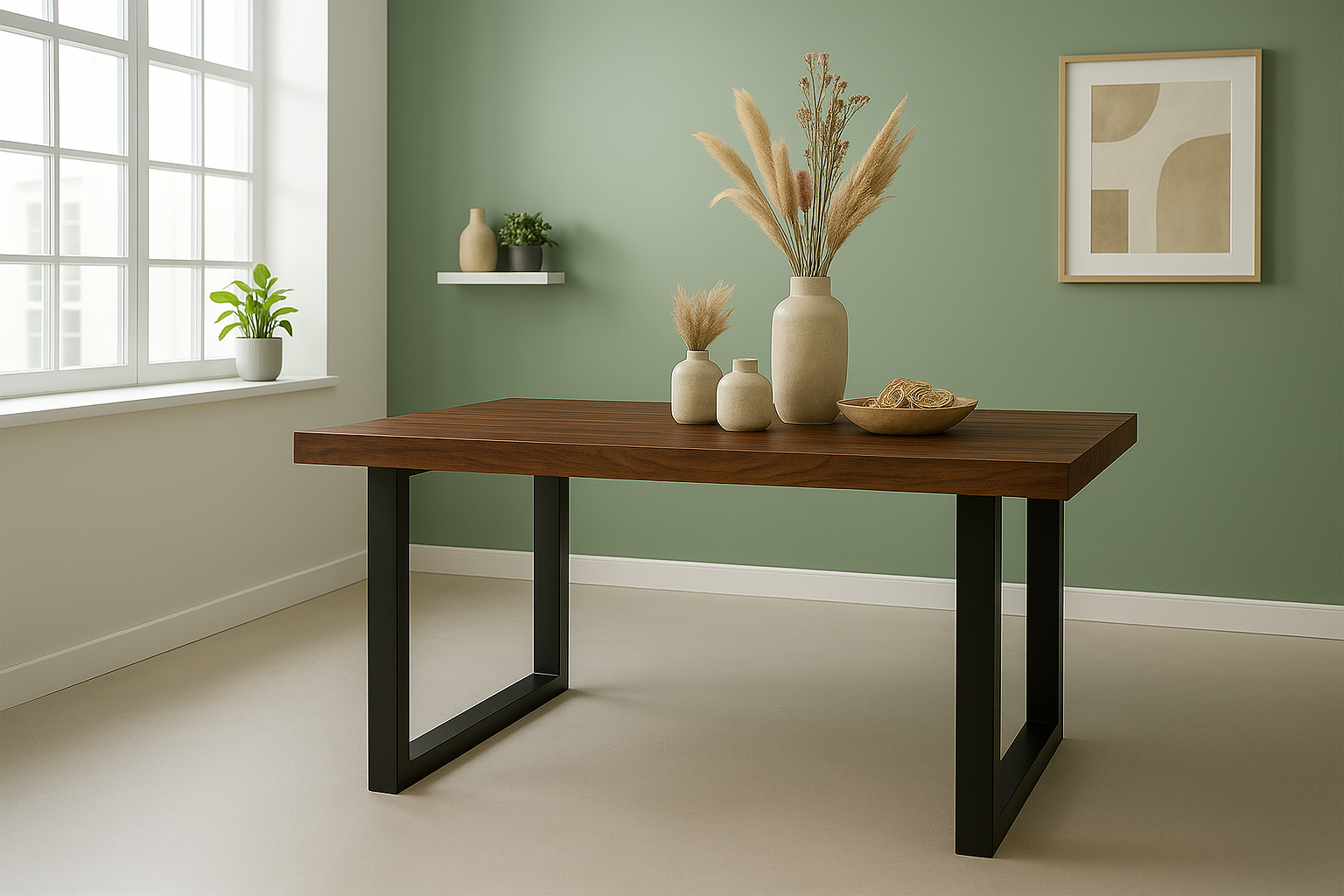 Esstisch 180x90cm Akazienholz nussbaumfarben gerade Kante U-Gestell schwarz RIO