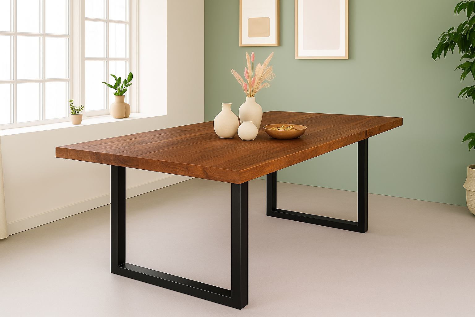 Esstisch 240x100cm Akazienholz nussbaumfarben gerade Kante U-Gestell schwarz RIO