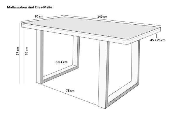 Esstisch 140x80cm Akazienholz nussbaumfarben gerade Kante U-Gestell schwarz RIO
