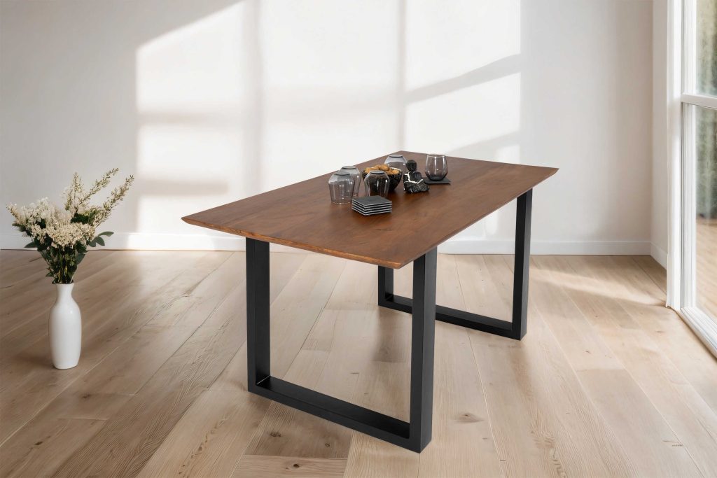 SAM_NEU-Esszimmer-Esszimmertische-Schweizer_Kante-U_Gestell-Atlanta-nussbaumfarben-schwarz-160-Bk_Schweizer_kante_160_nuss_schwarz_01
